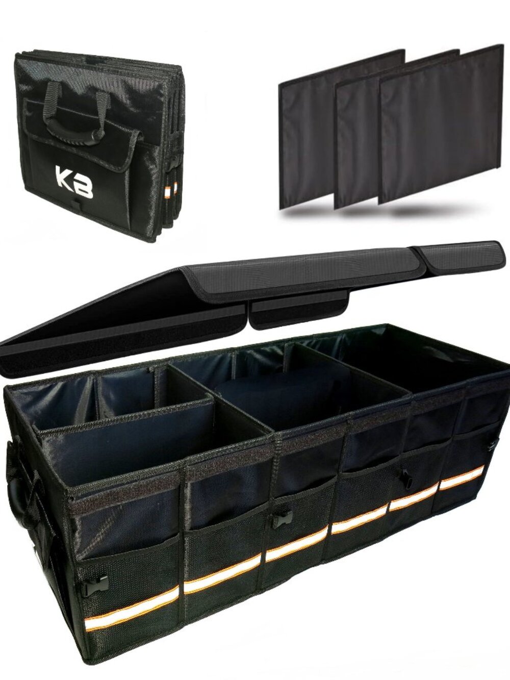 XXL Car Trunk Organizer, SUV Trunk Cargo Fold Up Bag Box 3-in-1 Large Caddy Bin